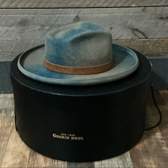 Goorin Bros The Dead Sea Fedora Hat Blue Tan NWT Size Large USA Made